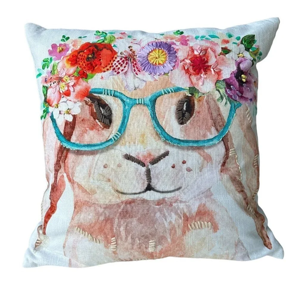 The Carrot Patch Throw Pillow 18x18 Inch Bunny Rabbit Flowers Spring‎ Easter